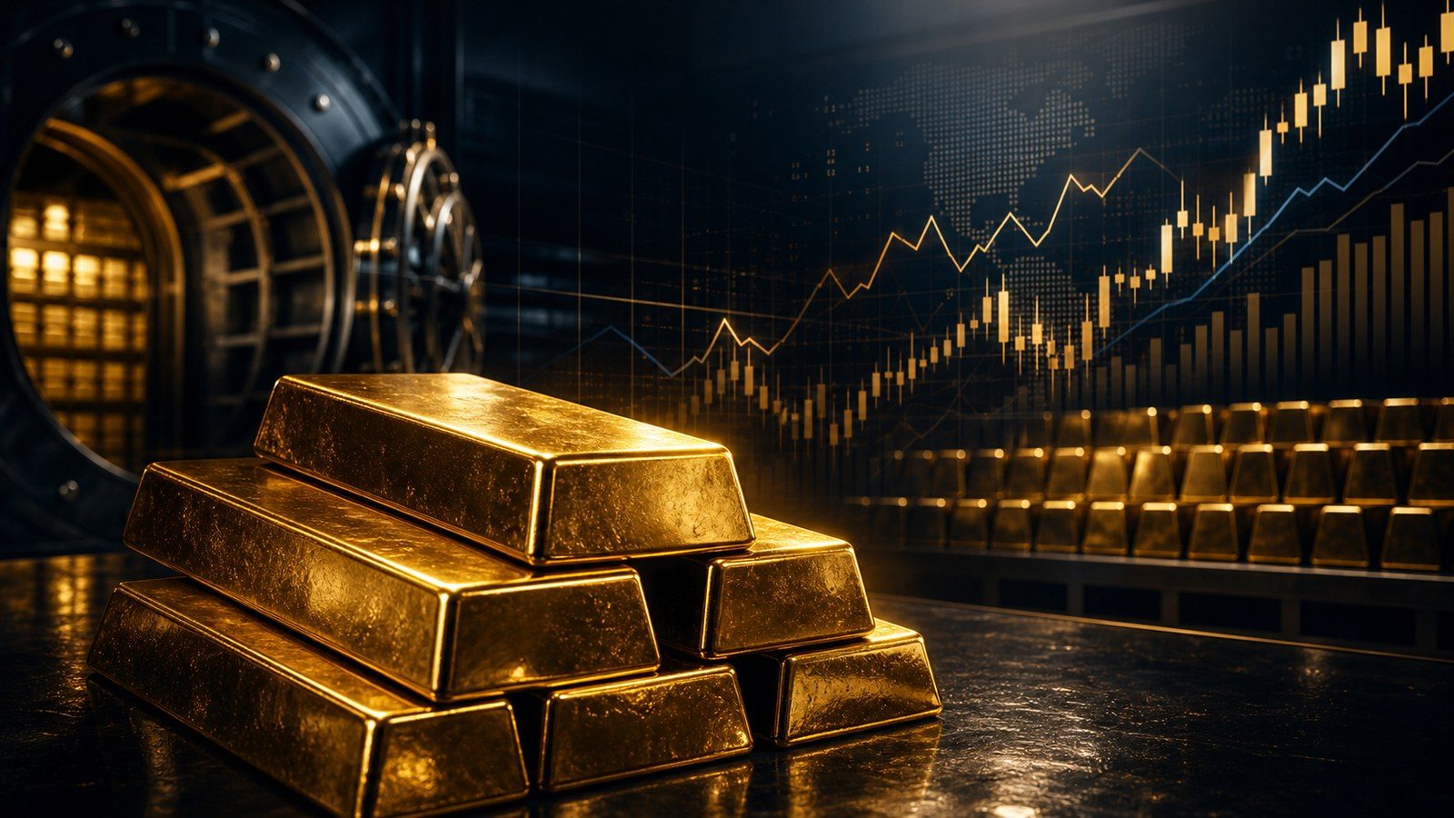 Gold bars and a rising price chart, 2026, central banks now set the gold price.