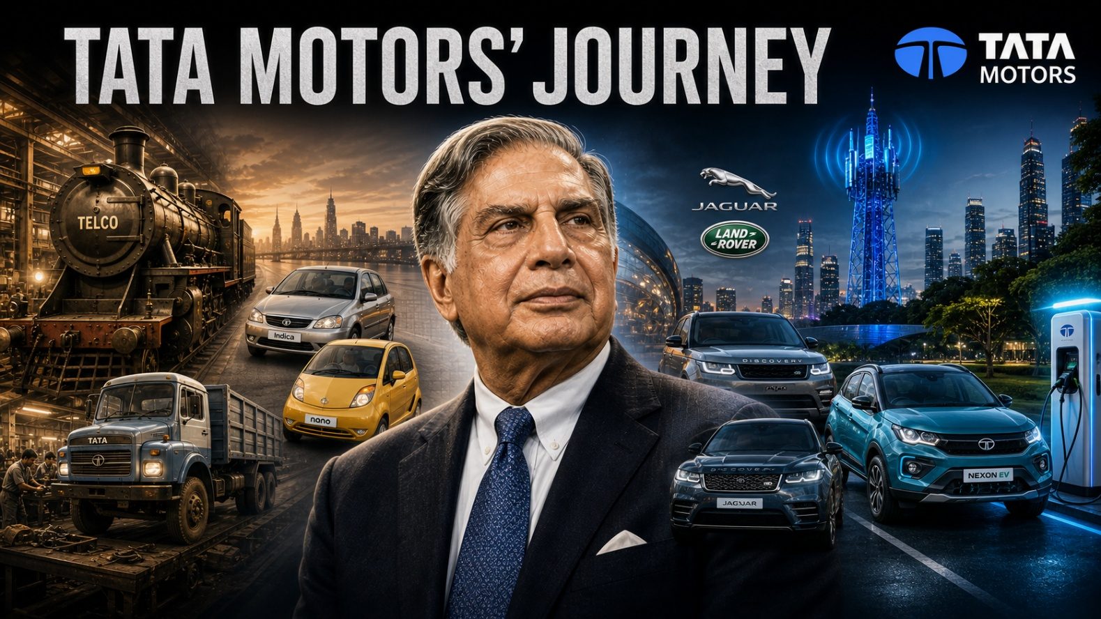 Tata Motors’ journey, from TELCO trucks and the Tata Indica to Jaguar Land Rover and the Nexon EV.